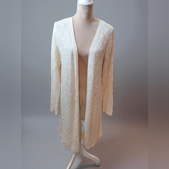 C Est 1946 Cream Diamond Textured Maxi Cardigan Long Duster Womans Large Boho - Picture 1 of 10